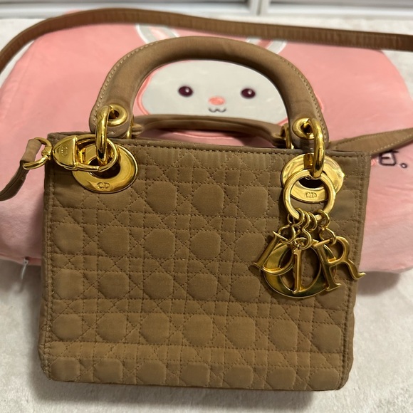 Authentic Mini Lady Dior in Nylon Beige double top handles with Strap - Picture 10 of 11